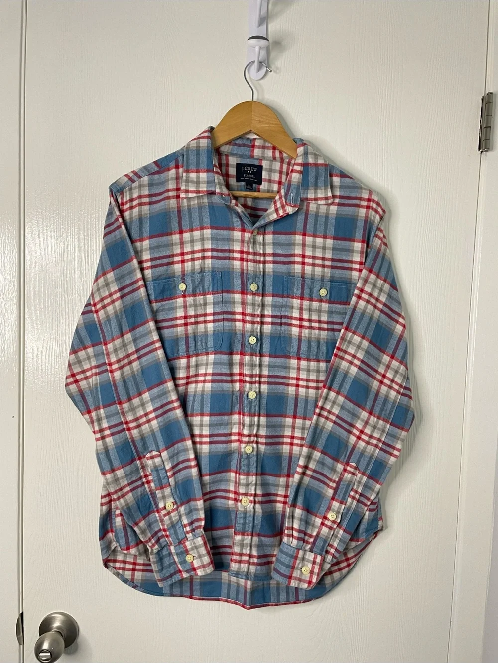 J.Crew Men’s Medium Blue Plaid Flannel Button-Up Shirt